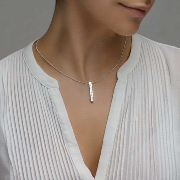 3D Engraved Name Bar Pendant With Real Diamond & Chain