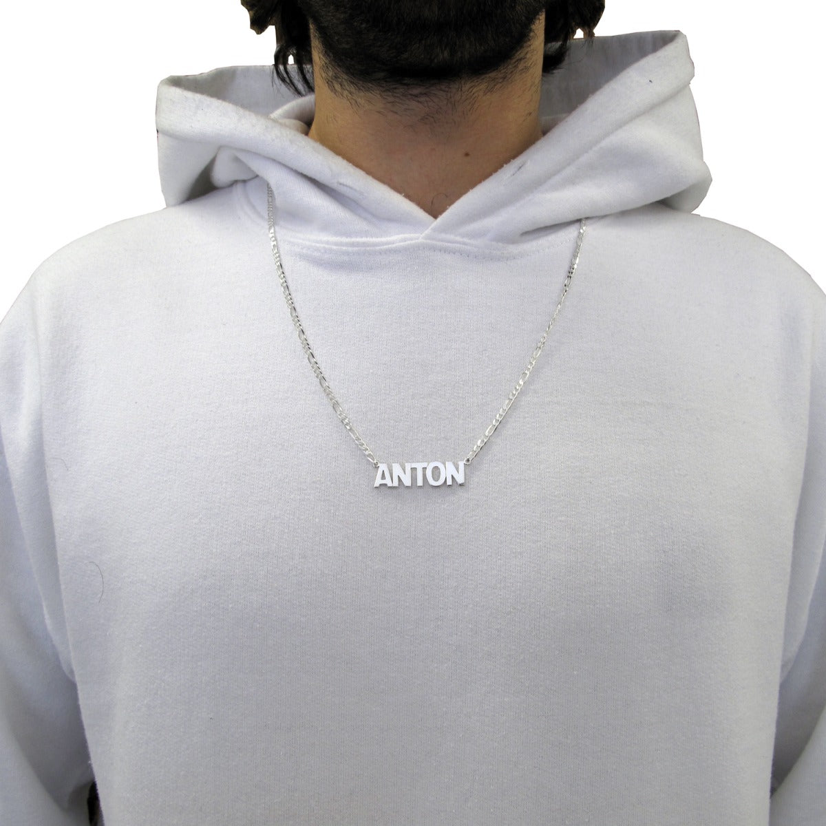 Mens Block Style Large Personalised Name Necklace On Man