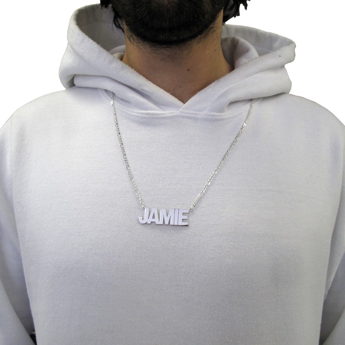 Sterling Silver Mens Block Style Large Personalised Name Necklace - Love Silver Jewellery