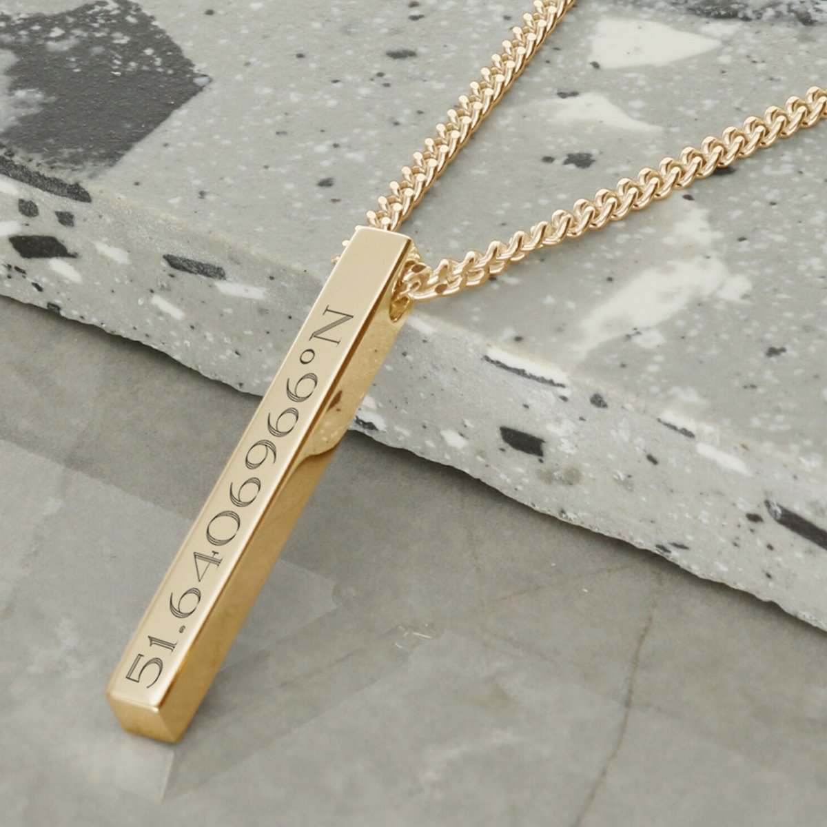 Mens 9ct Yellow Gold Plated 3D Engraved Bar Pendant Necklace - Love Silver Jewellery