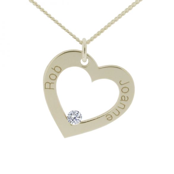 9ct White Gold Personalised Heart Necklace With CZ Crystal - Love Silver Jewellery