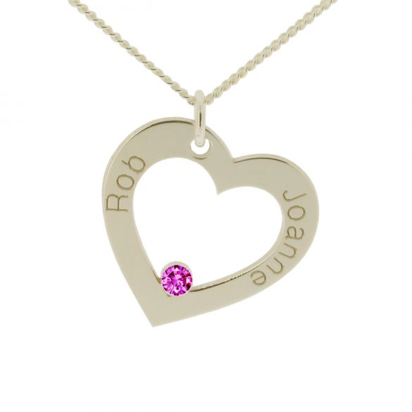 9ct White Gold Personalised Heart Necklace With CZ Crystal - Love Silver Jewellery
