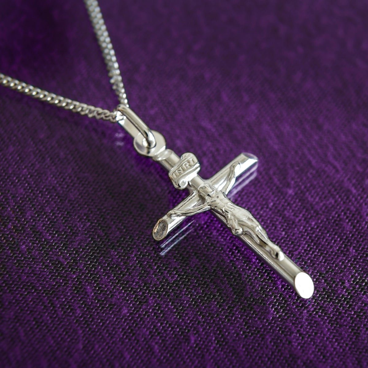 9ct Solid White Gold Crucifix Pendant - Love Silver Jewellery