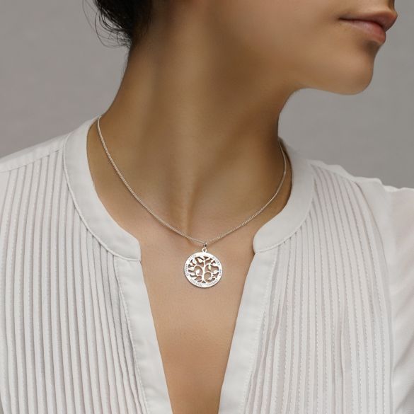 Sterling Silver Filigree Tree of Life Disc Personalised Family Necklace - Love Silver Jewellery