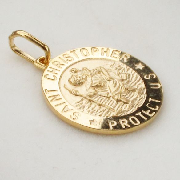 9ct Yellow Gold Plated 3D St Christopher Pendant Various Sizes With Optional Engraving & Chain - Love Silver Jewellery