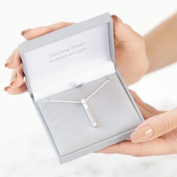 3D Engraved Name Bar Pendant With Real Diamond & Chain