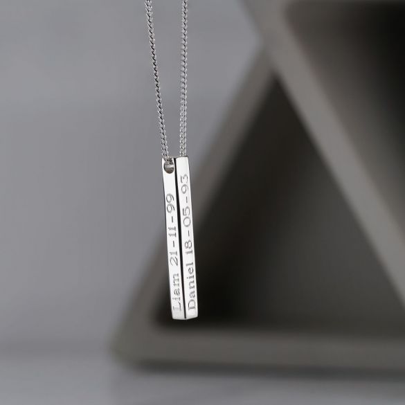 3D Engraved Name Bar Pendant With Chain
