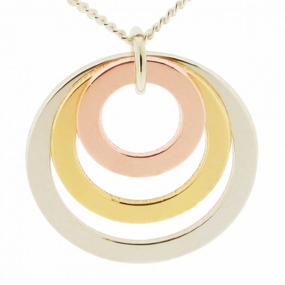 Three Colour 9ct Gold Vermeil Triple Disc Personalised Family Necklace