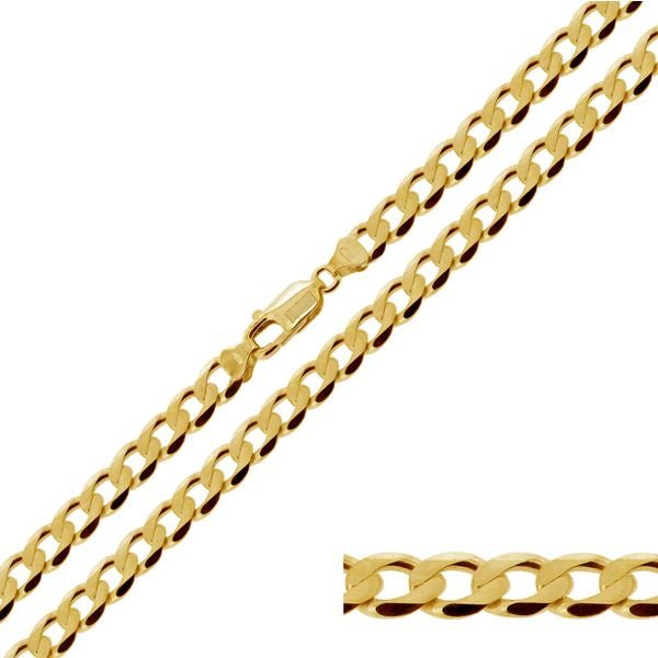 Yellow Gold Plated 5.2mm Diamond Cut Curb Chain - Love Silver Jewellery