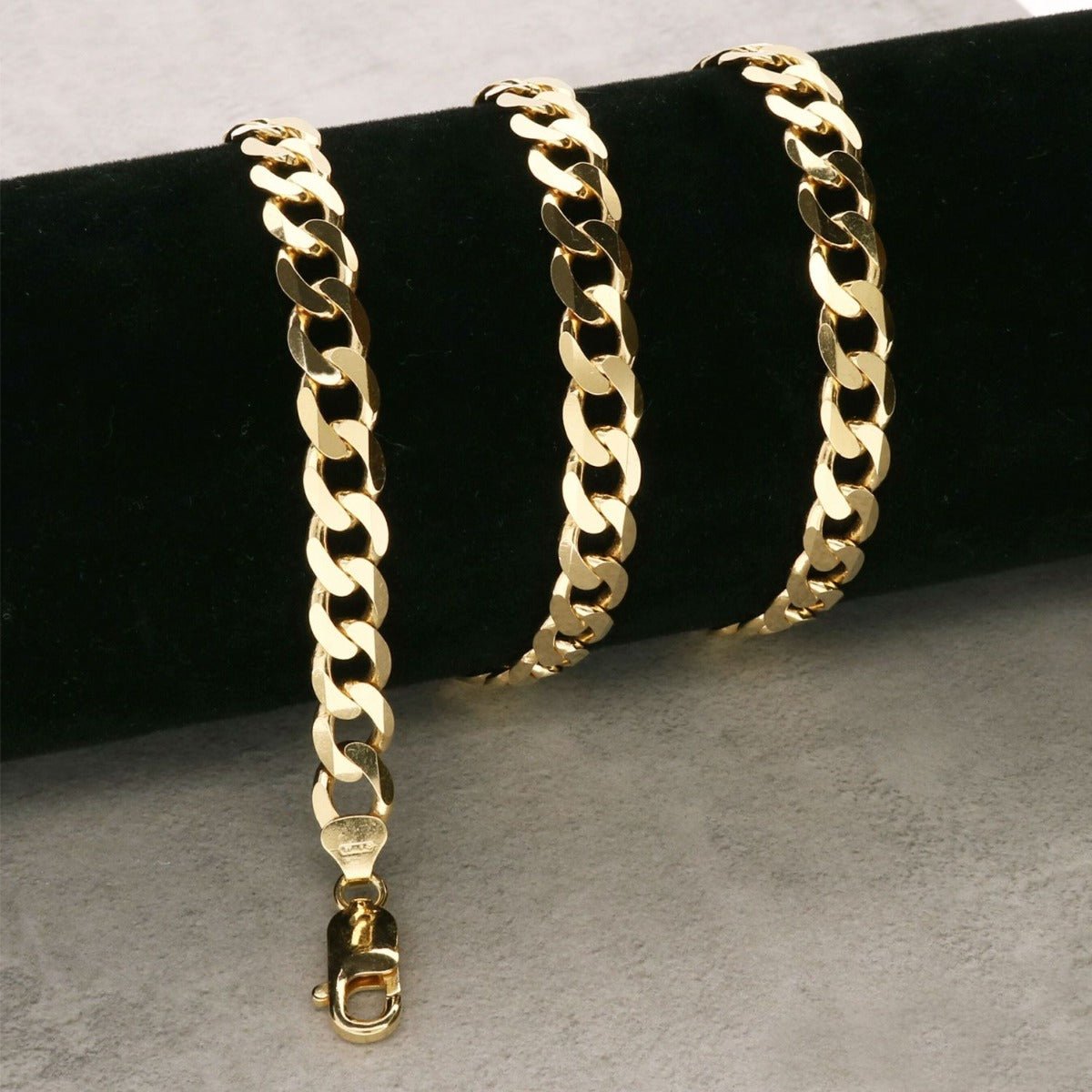 9ct Yellow Gold Plated 7.2mm Diamond Cut Curb Chain - Love Silver Jewellery