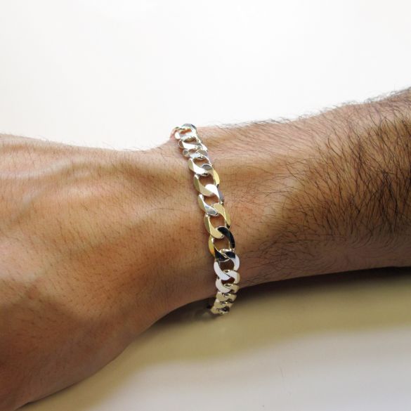 Sterling Silver Mens Flat Diamond Cut Curb Link Bracelet - Love Silver Jewellery