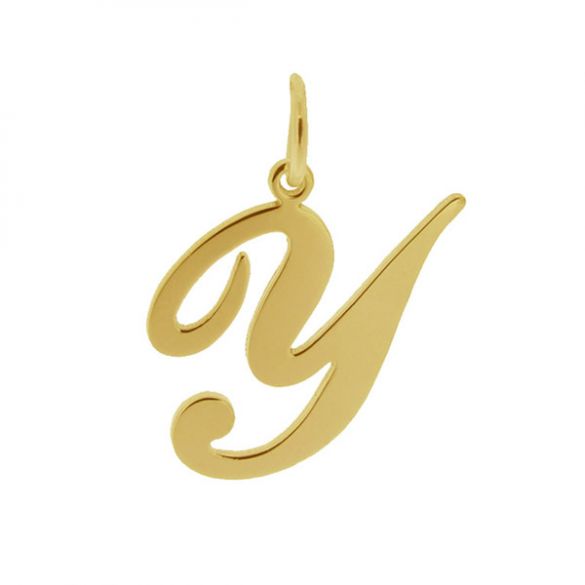 9ct Yellow Gold Plated Script Initial Pendant Necklace - Love Silver Jewellery