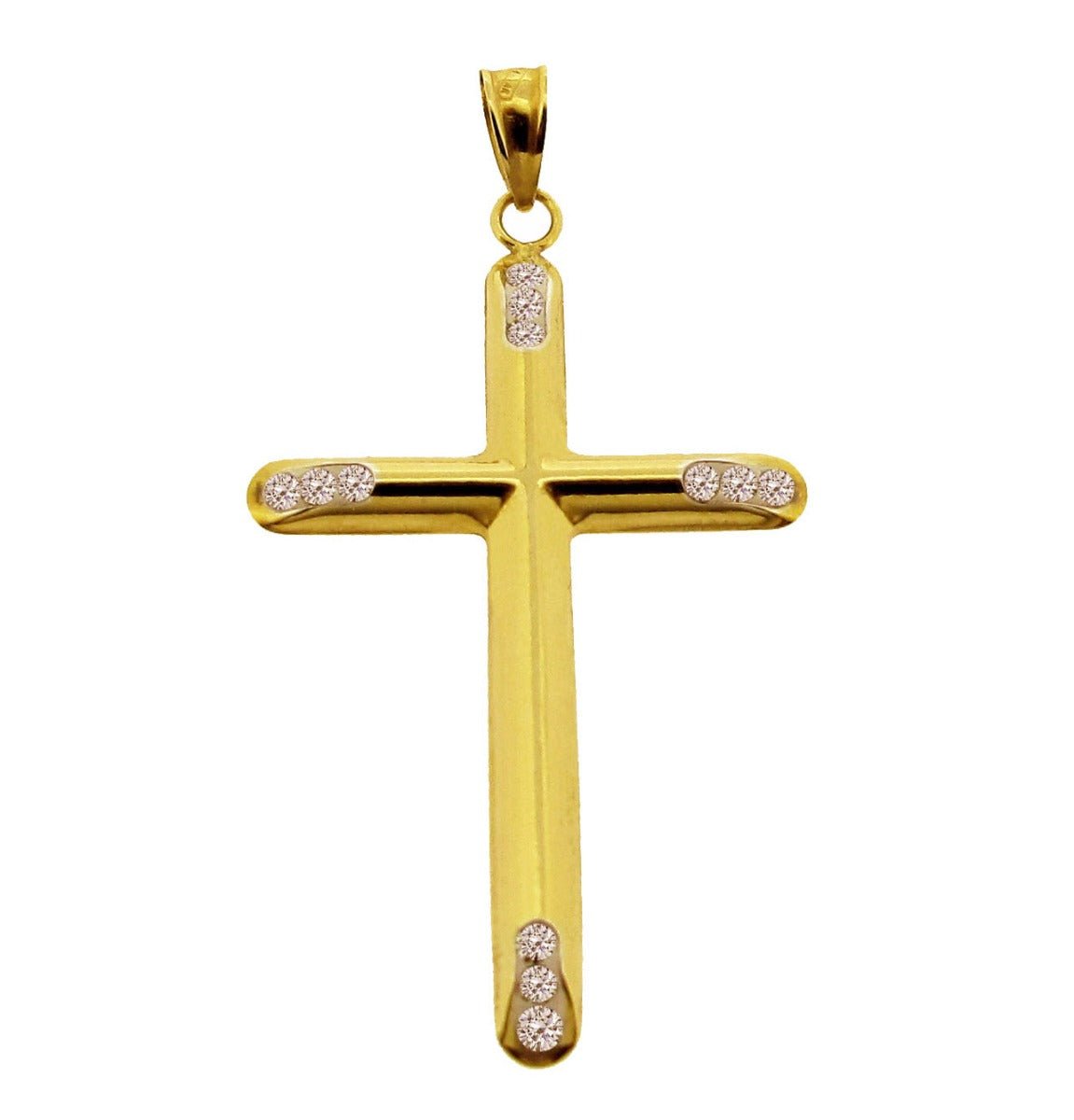 9ct Yellow Gold Plated on Sterling Silver CZ Set Tips Cross Pendant With Optional Chain - Love Silver Jewellery