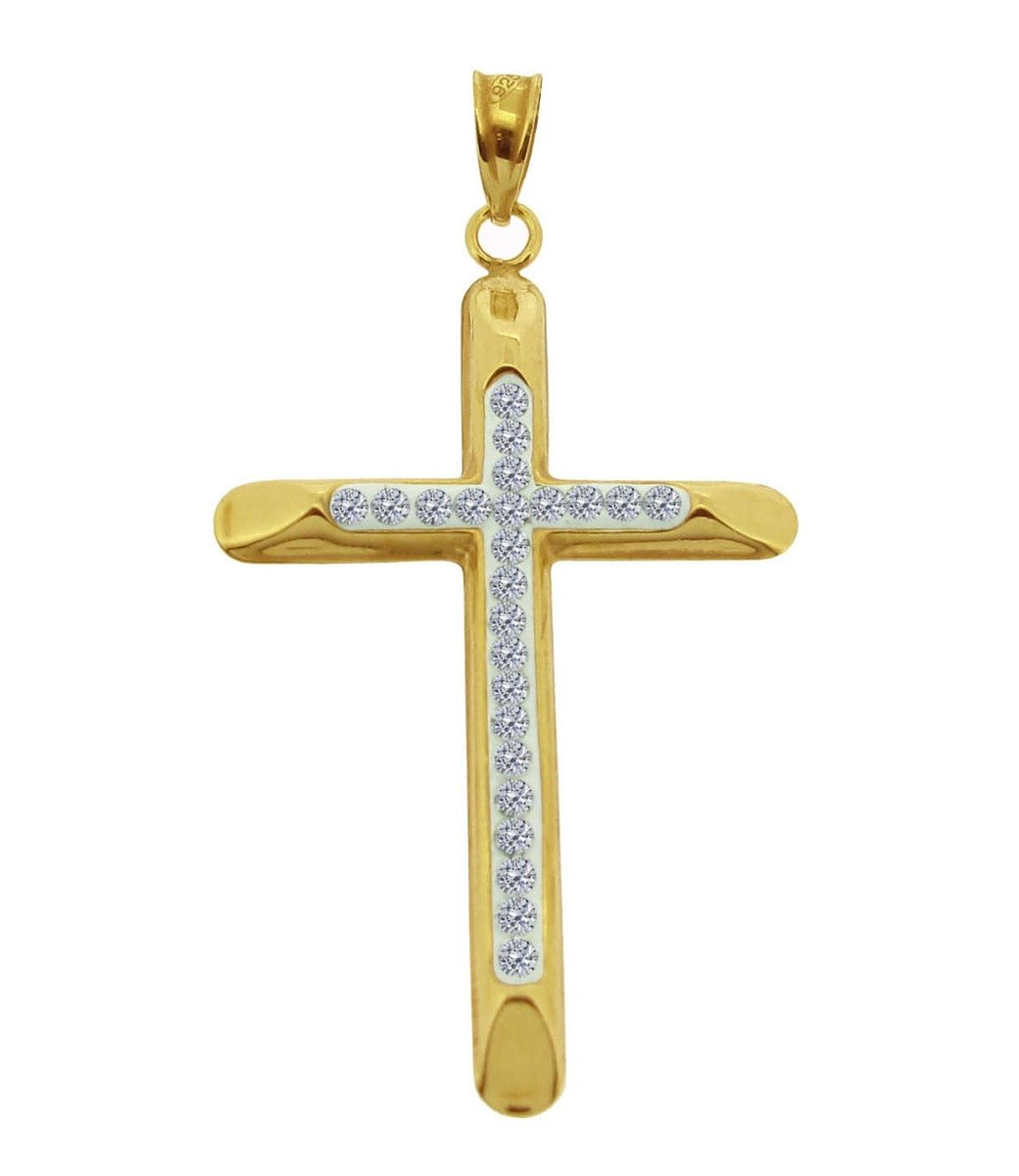 9ct Yellow Gold Plated on Sterling Silver CZ Set Cross Pendant With Optional Chain - Love Silver Jewellery