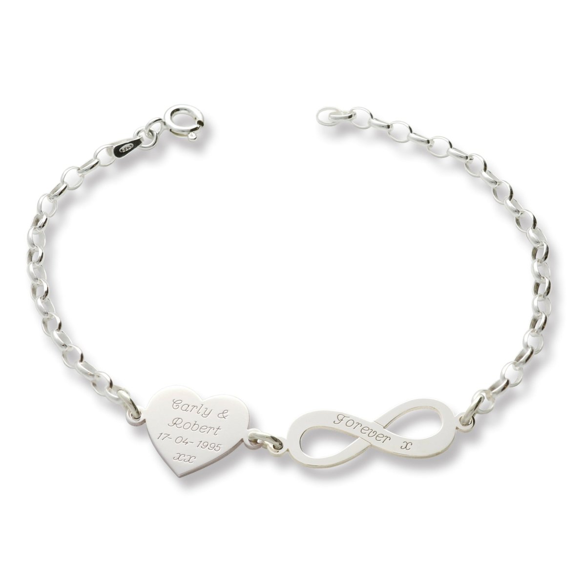Sterling Silver Engraved Heart and Infinity Bracelet - Love Silver Jewellery