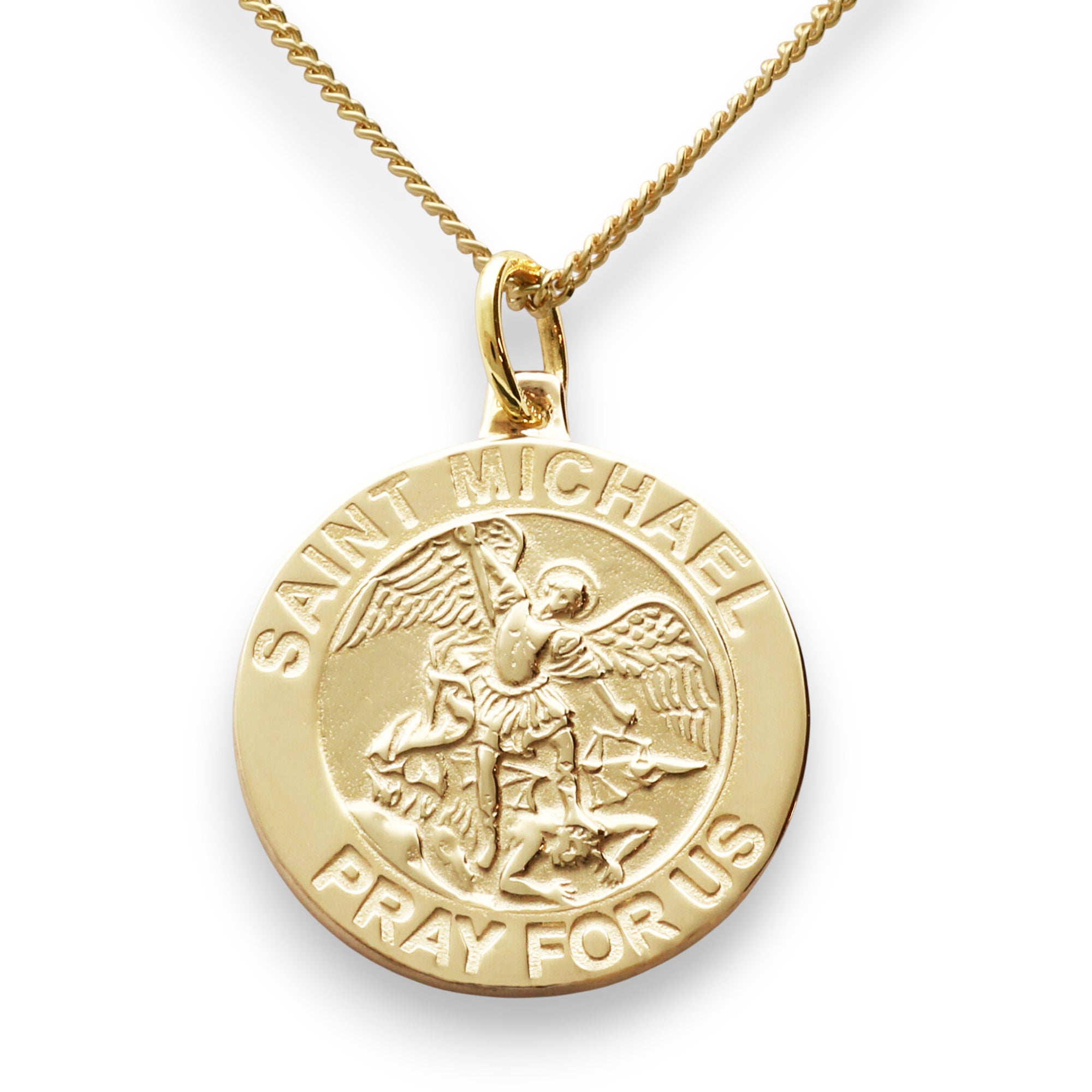 9ct Yellow Gold Plated St Michael Medal With Optional Engraving and Chain