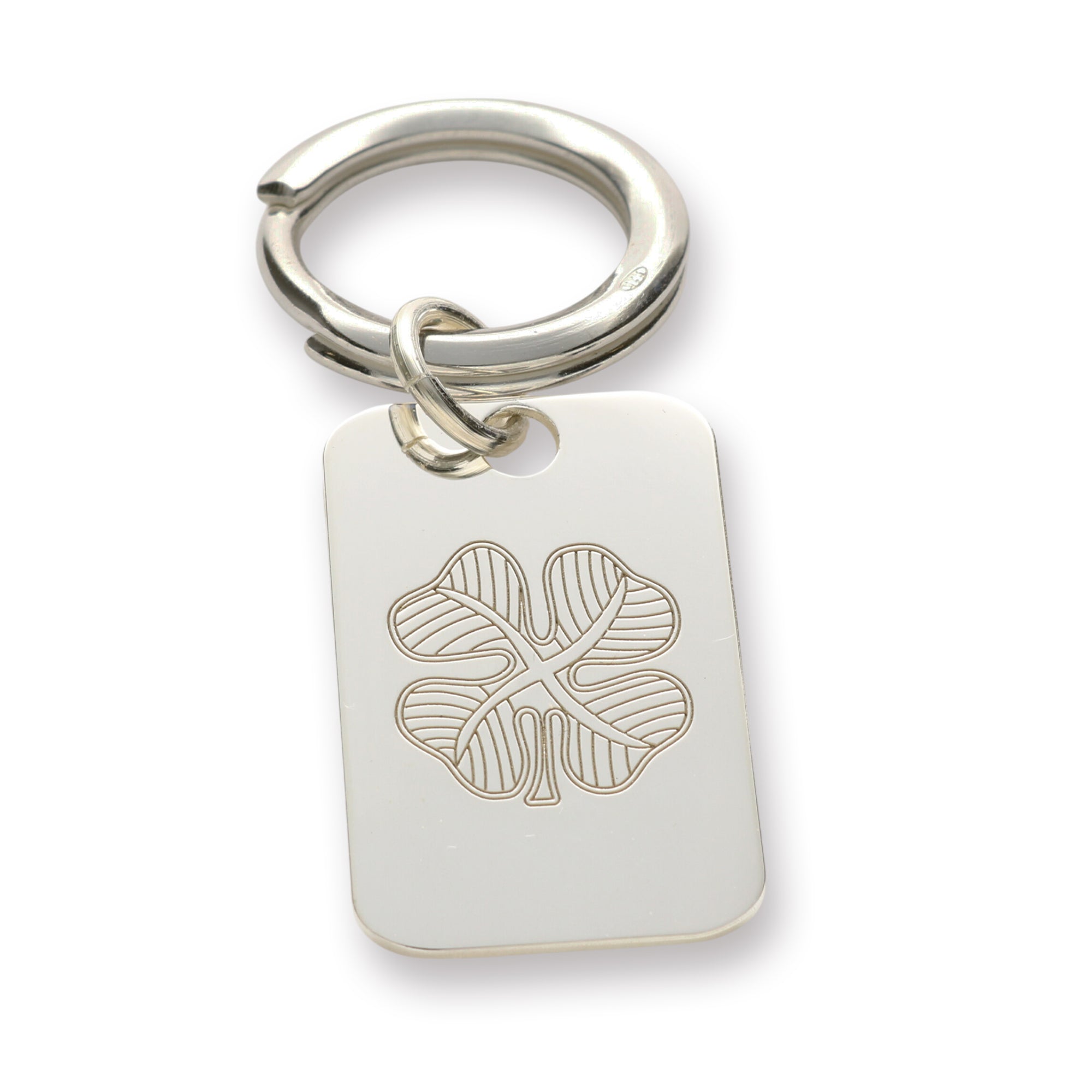 Sterling Silver Four Leaf Clover Keyring With Optional Engraving
