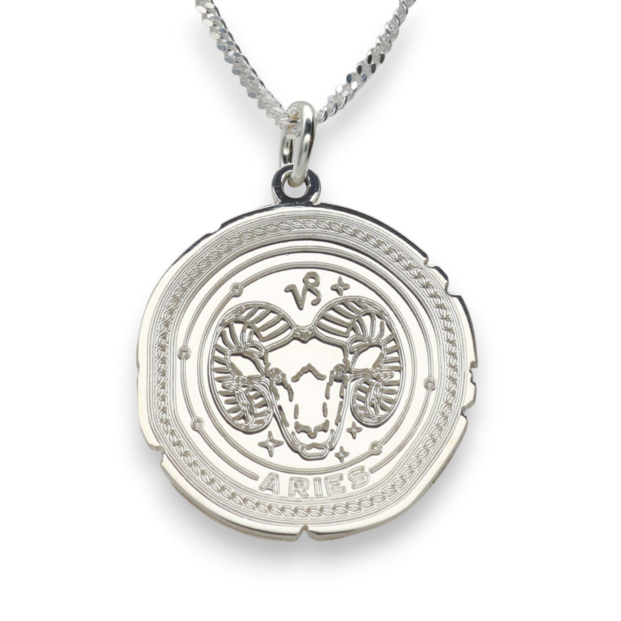 Sterling Silver Zodiac Necklace Engraved Star Sign Pendant with Optional Engraving