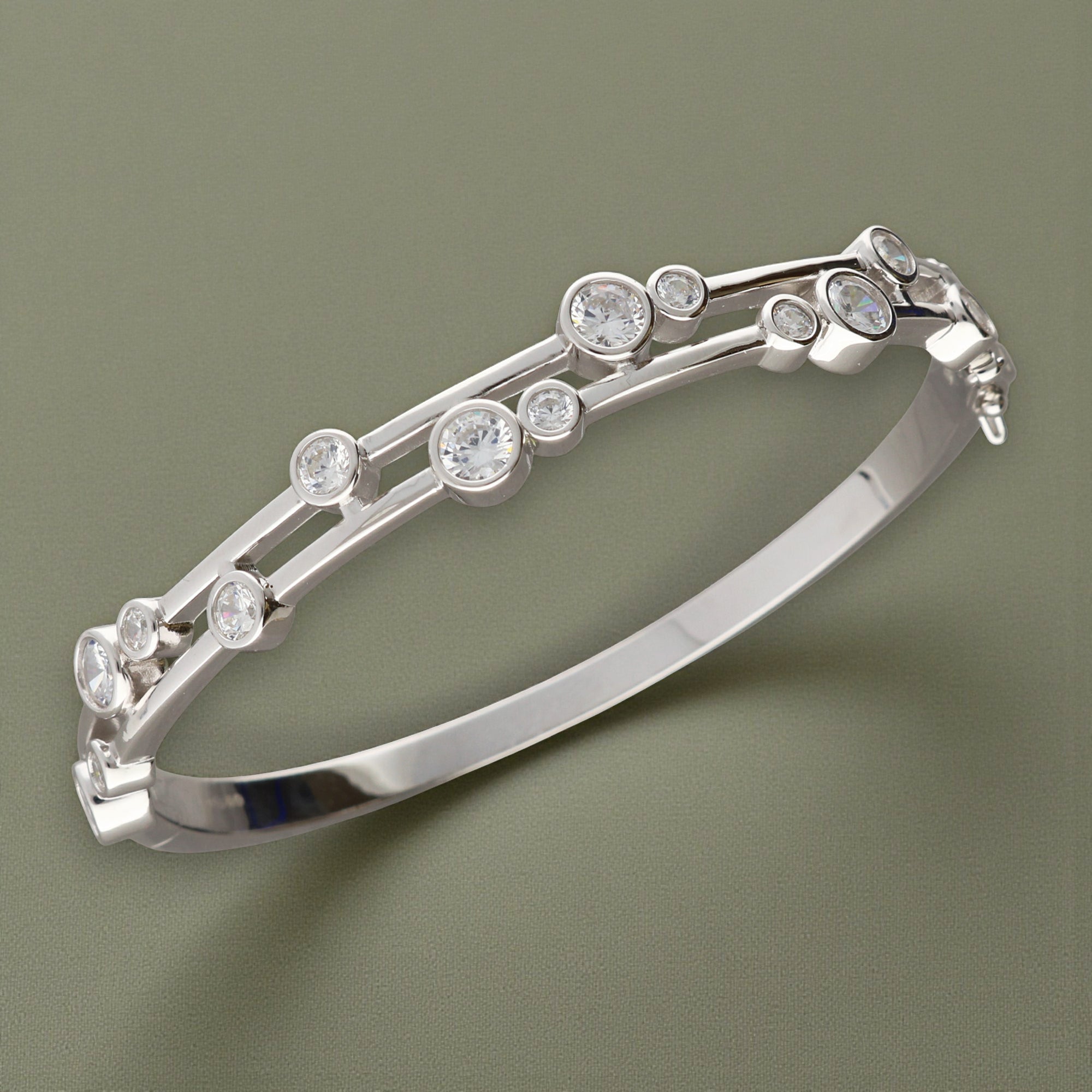 Duo-Solo CZ Sterling Silver Bangle