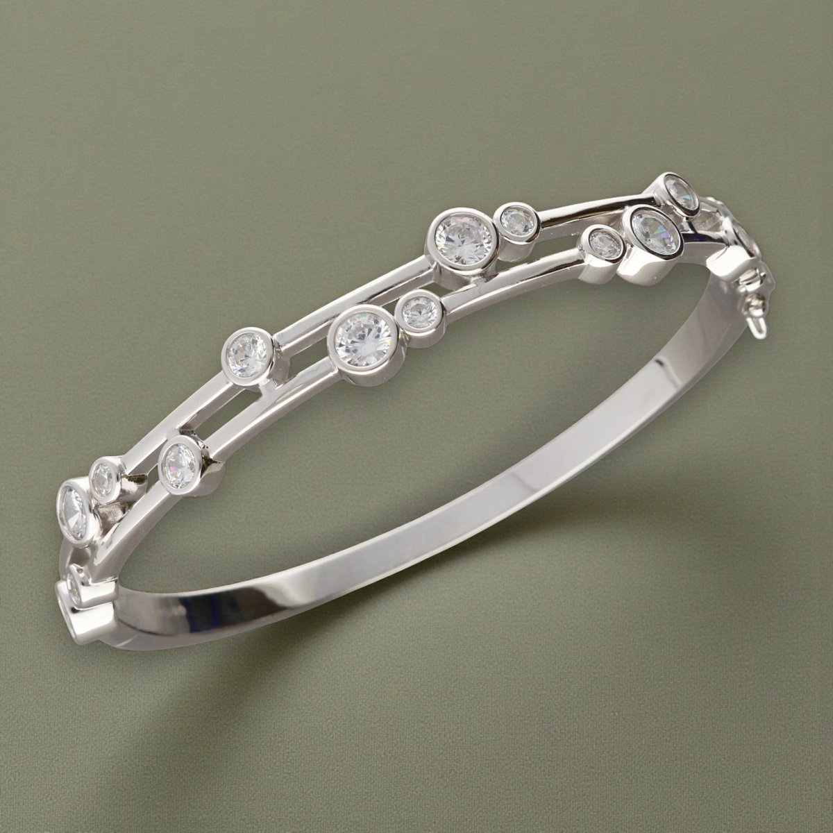 Duo - Solo CZ Sterling Silver Bangle - Love Silver Jewellery