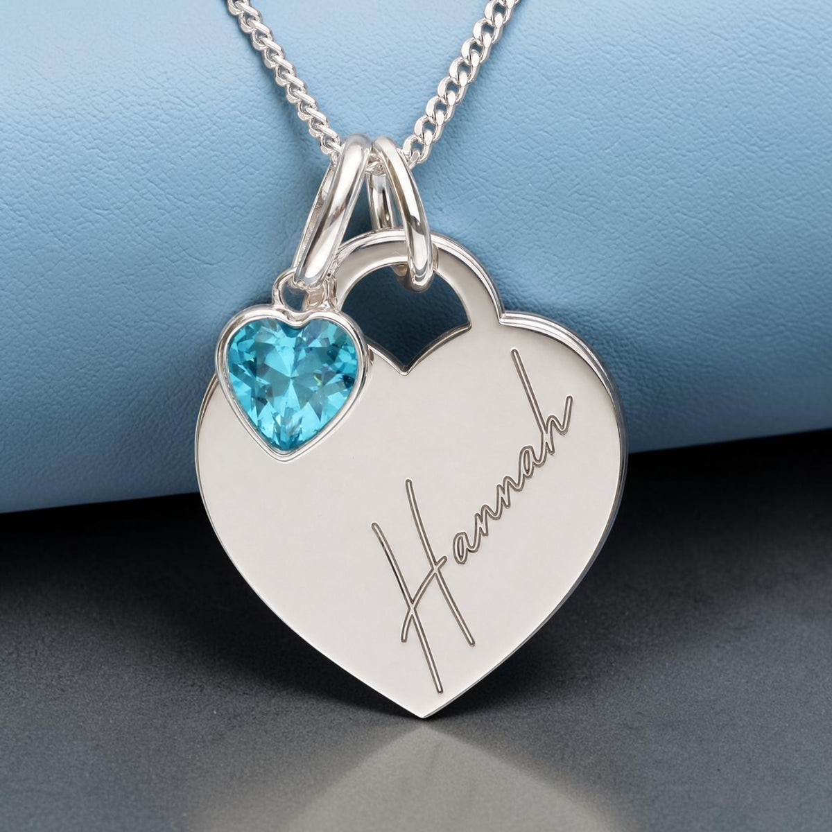 Sterling Silver Personalised Heart Necklace With Heart Birthstone Charm