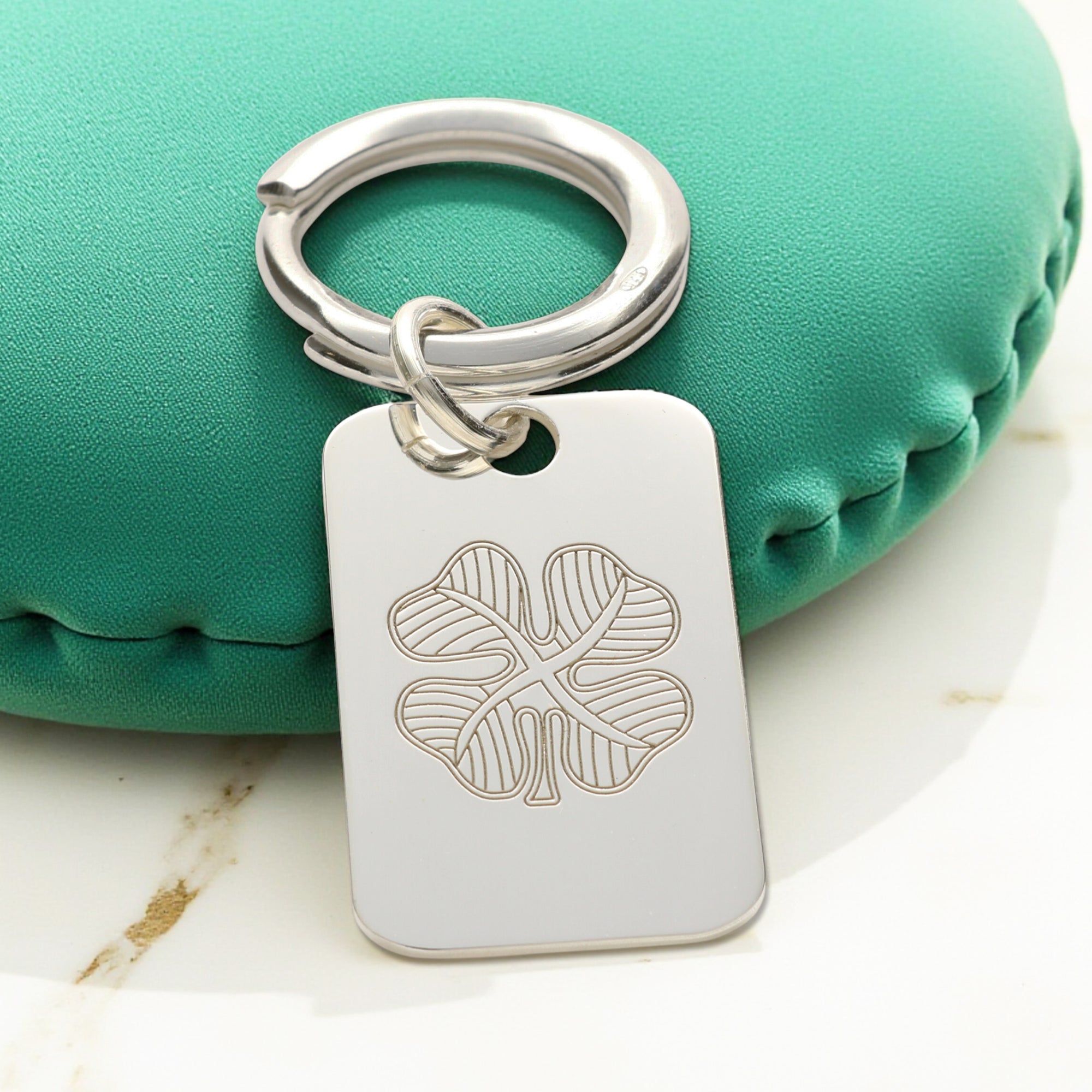 Sterling Silver Four Leaf Clover Keyring With Optional Engraving