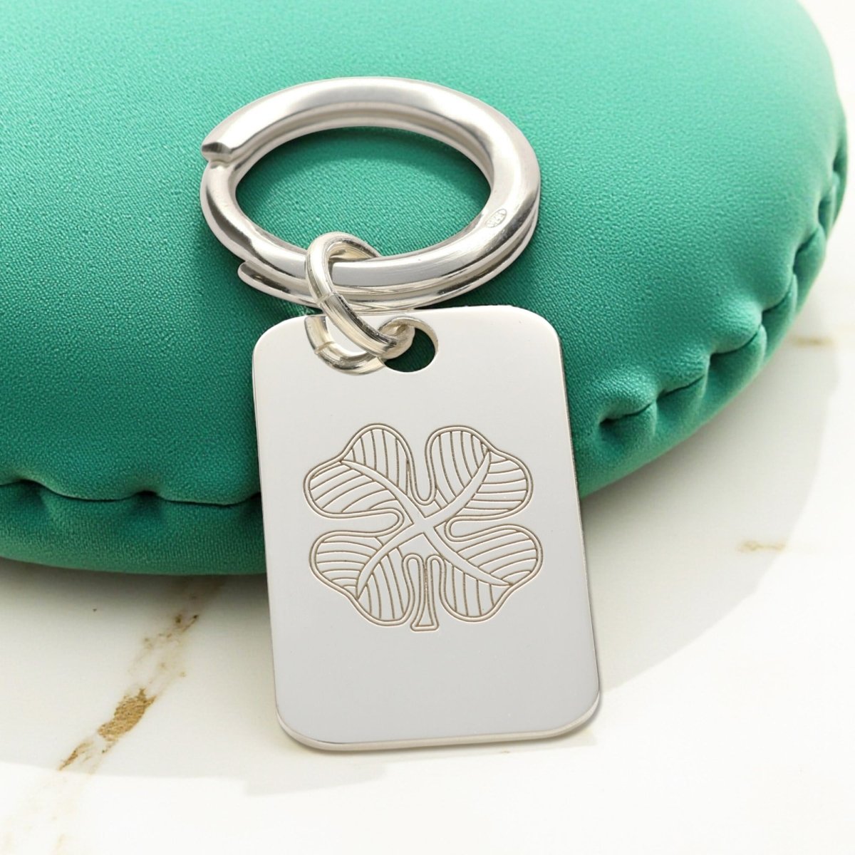 Sterling Silver Four Leaf Clover Keyring With Optional Engraving - Keyring - Love Silver Jewellery