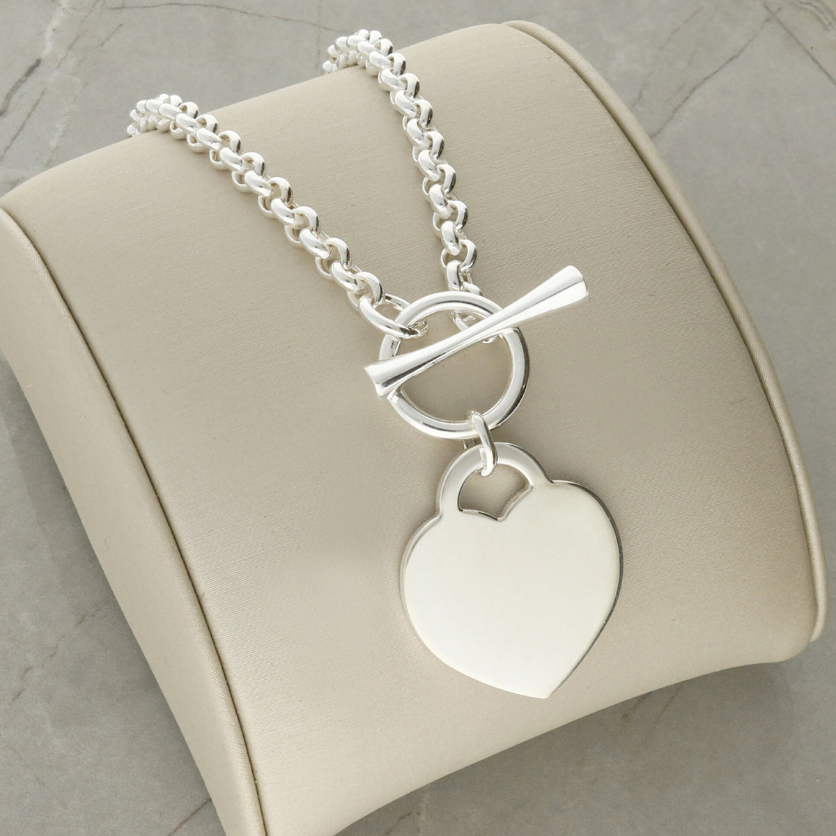 Sterling Silver Heart Tag Toggle Bracelet & Optional Engraving