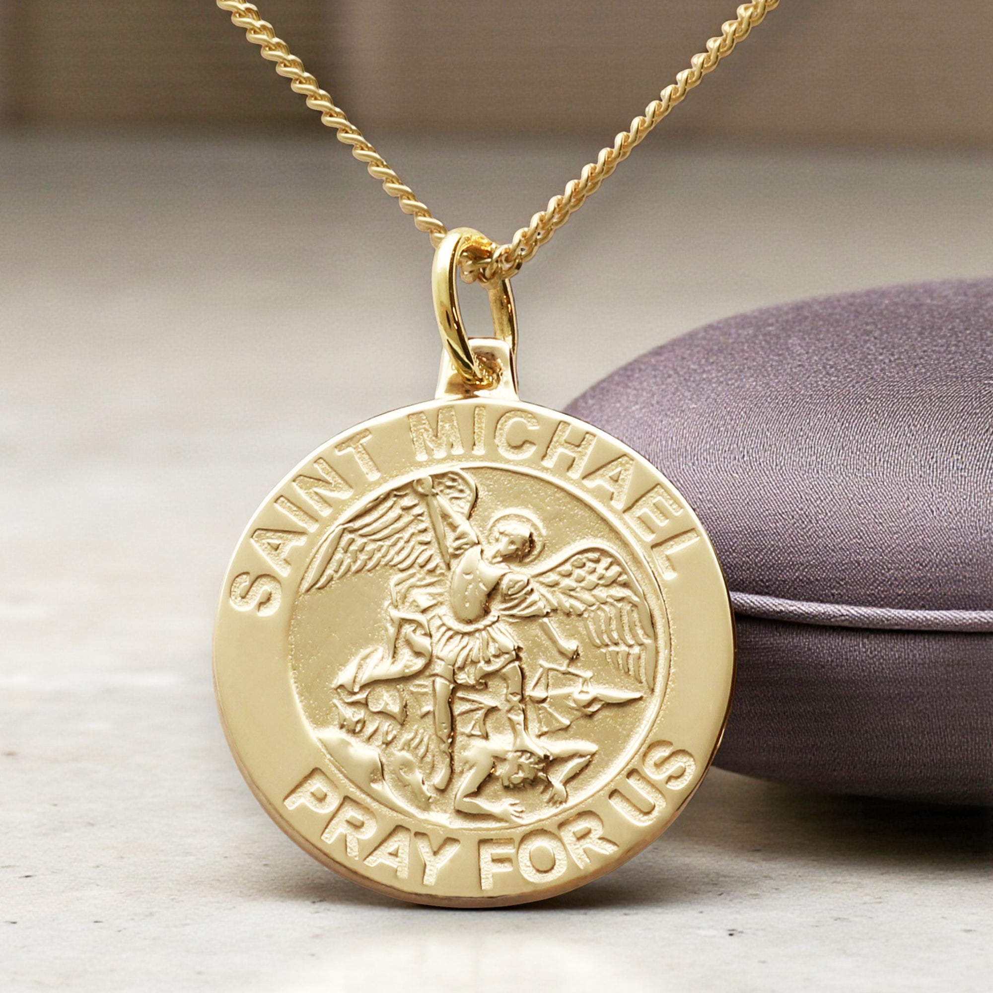 9ct Yellow Gold St Michael Pendant With Optional Engraving and Chain