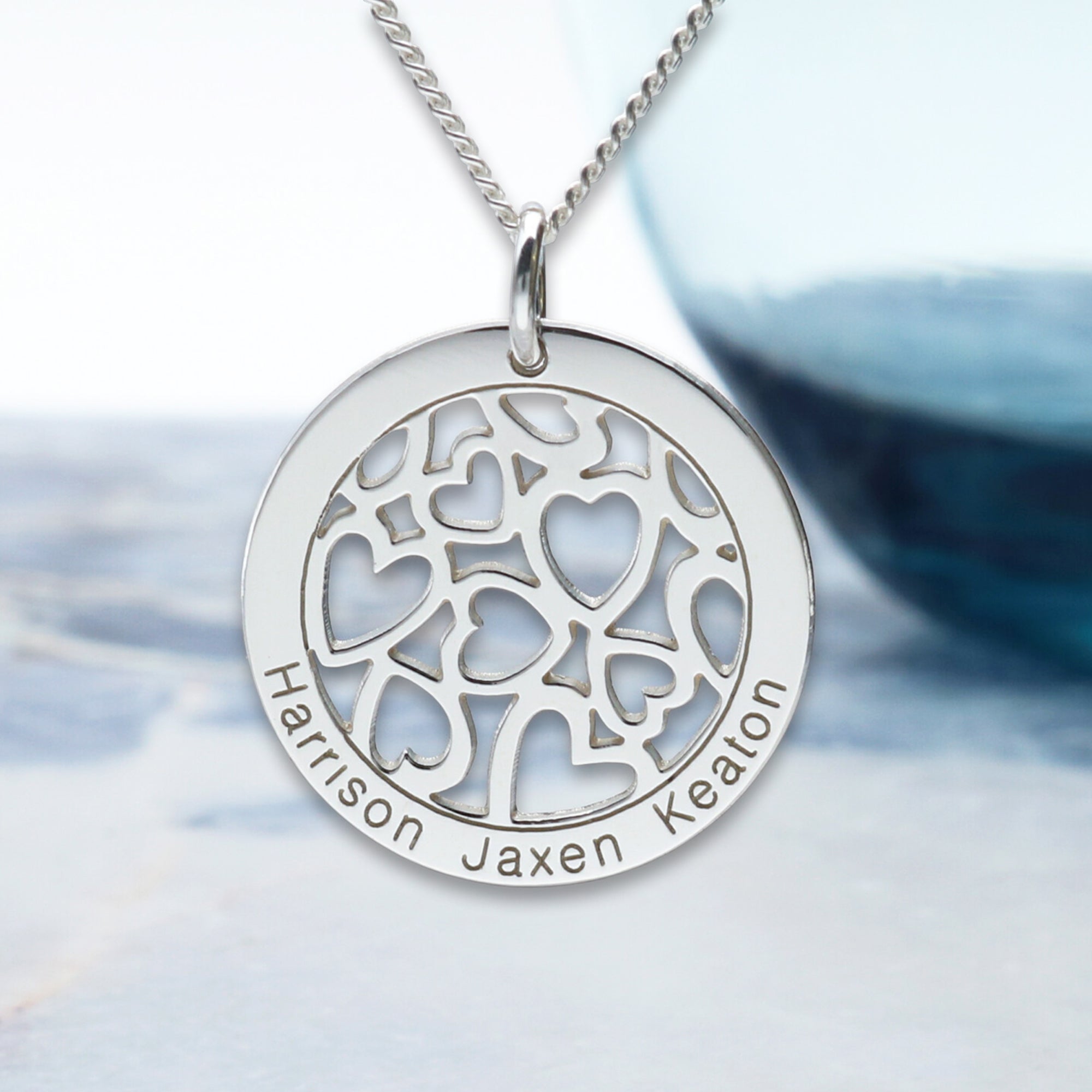 9ct White Gold Hearts in Personalised Disc Necklace