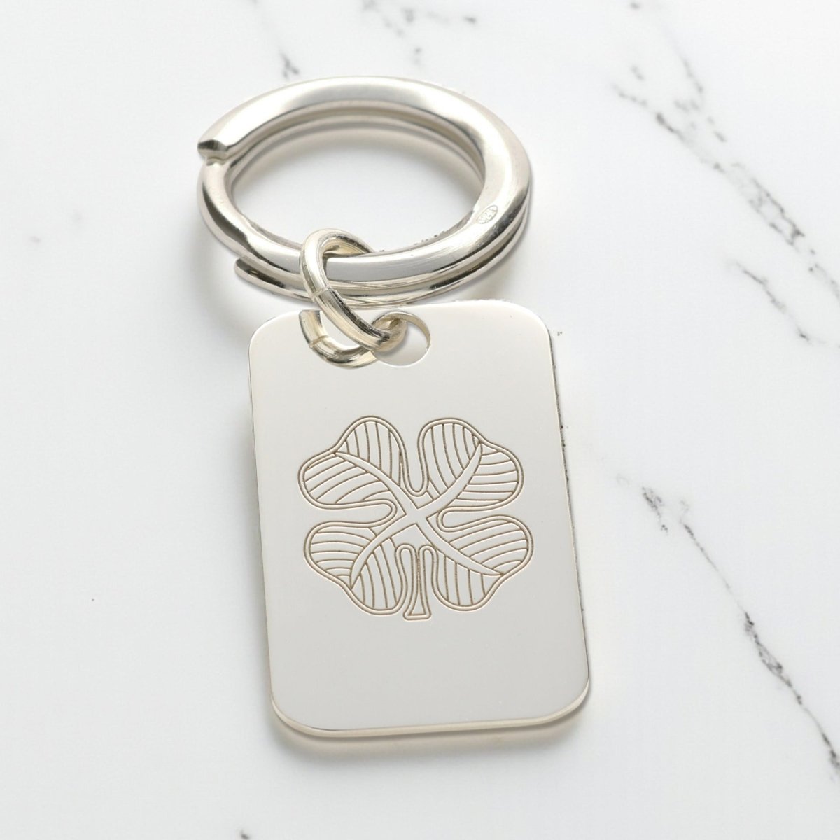 Sterling Silver Four Leaf Clover Keyring With Optional Engraving - Keyring - Love Silver Jewellery
