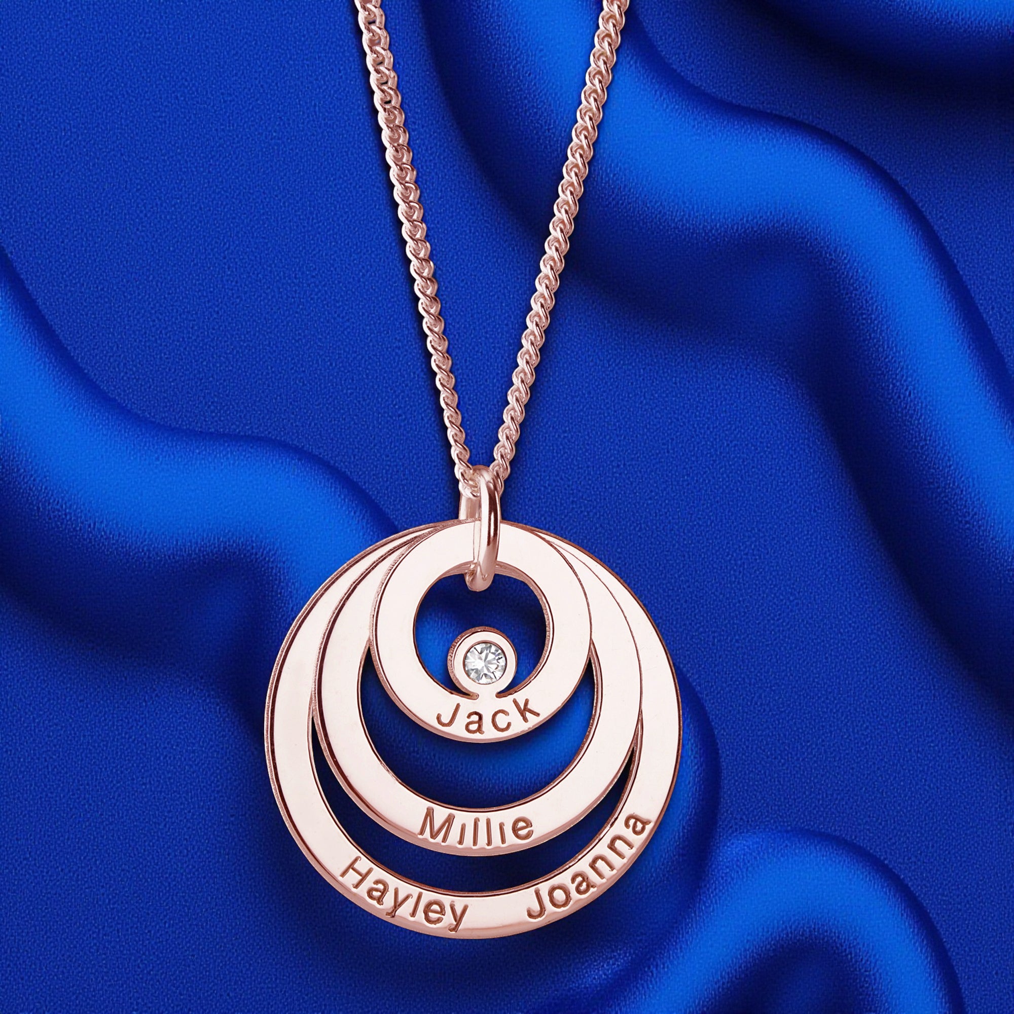 9ct Rose Gold Triple Disc Personalised Family Necklace With Diamond or Crystal