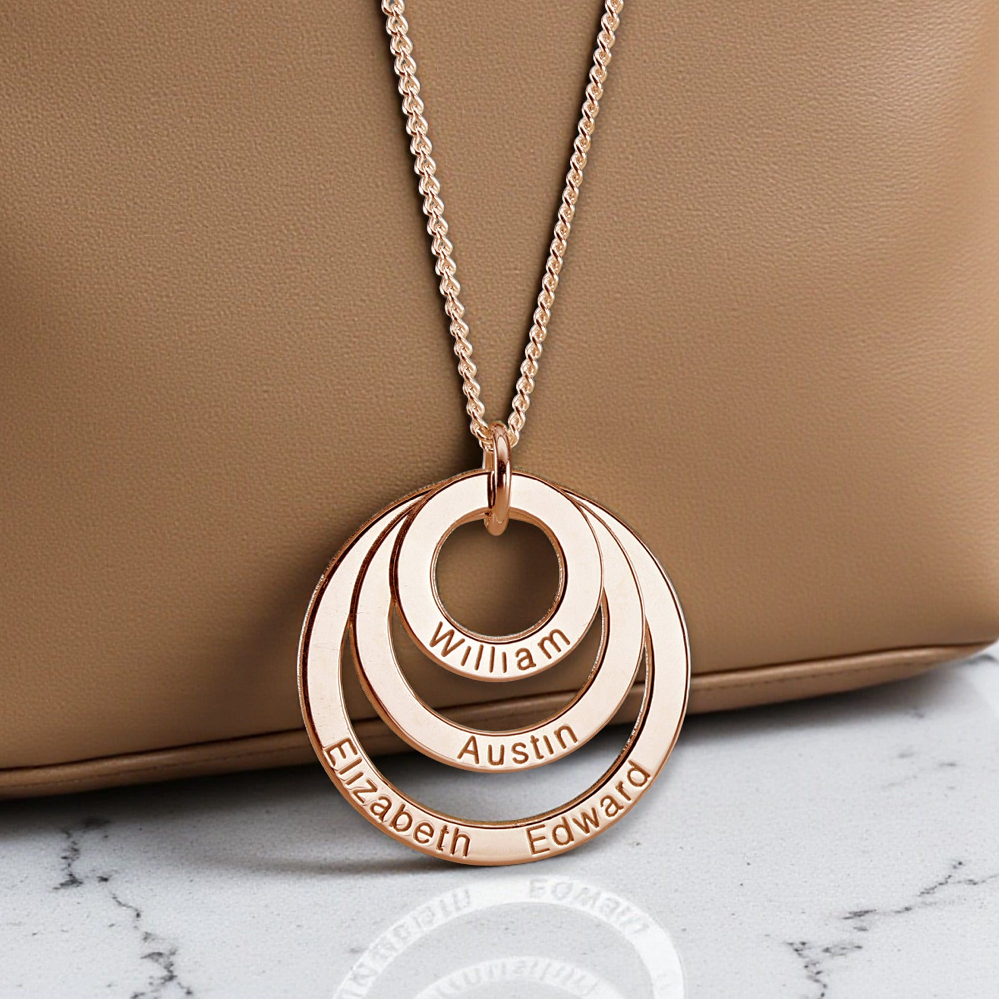 9ct Rose Gold Plated Triple Disc Personalised Family Necklace