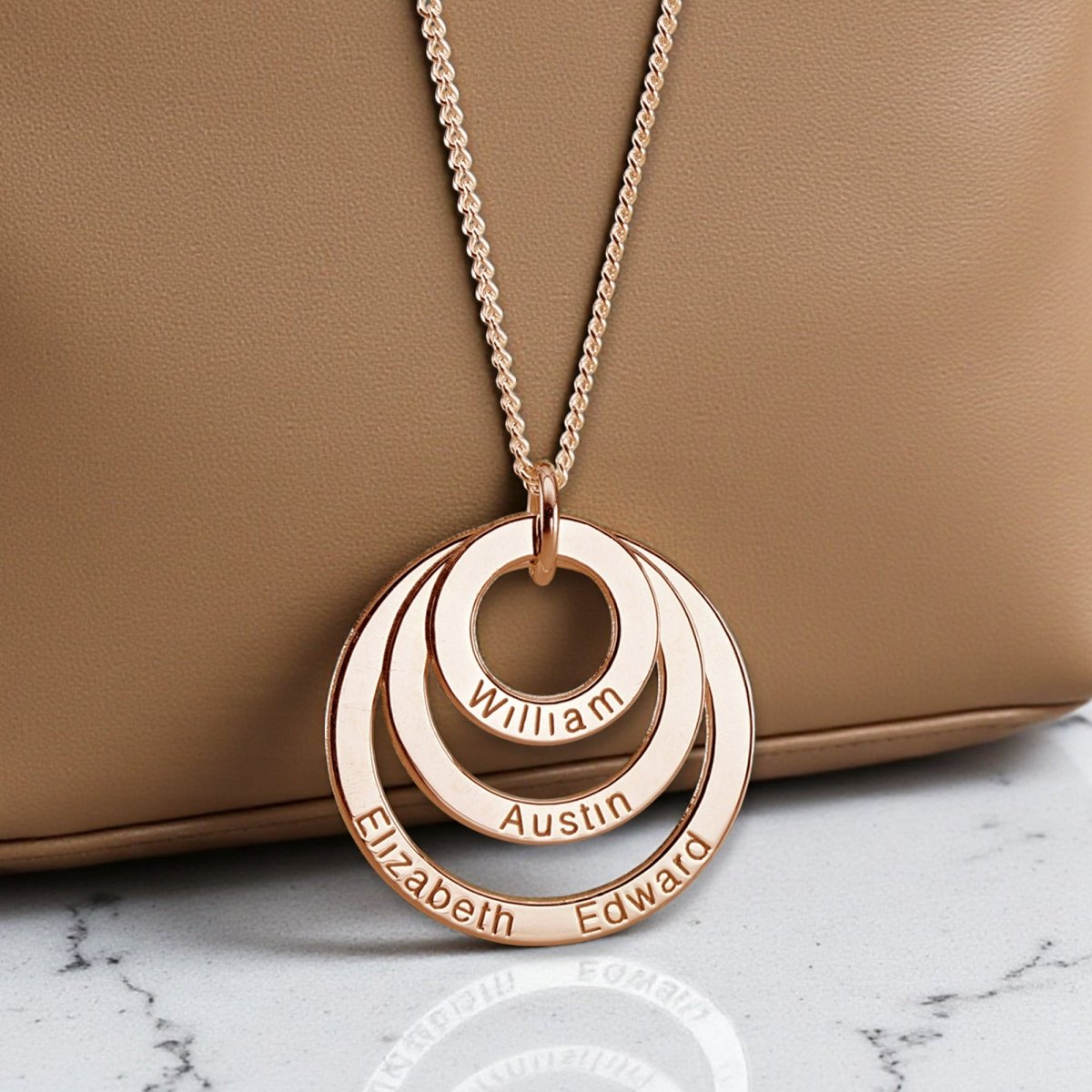9ct Rose Gold Triple Disc Personalised Family Necklace - Love Silver Jewellery