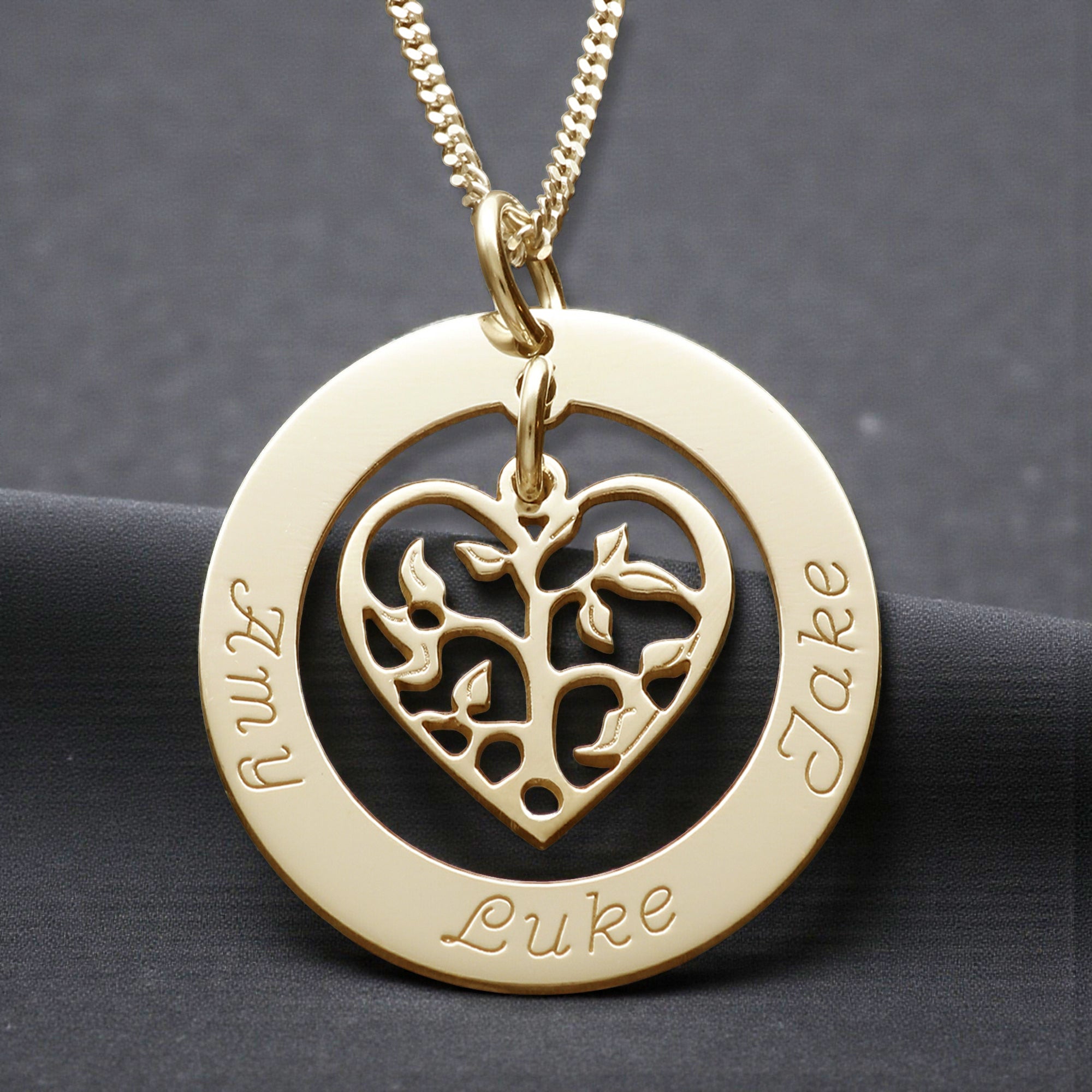 9ct Yellow Plated Filigree Heart Tree of Life Family Necklace