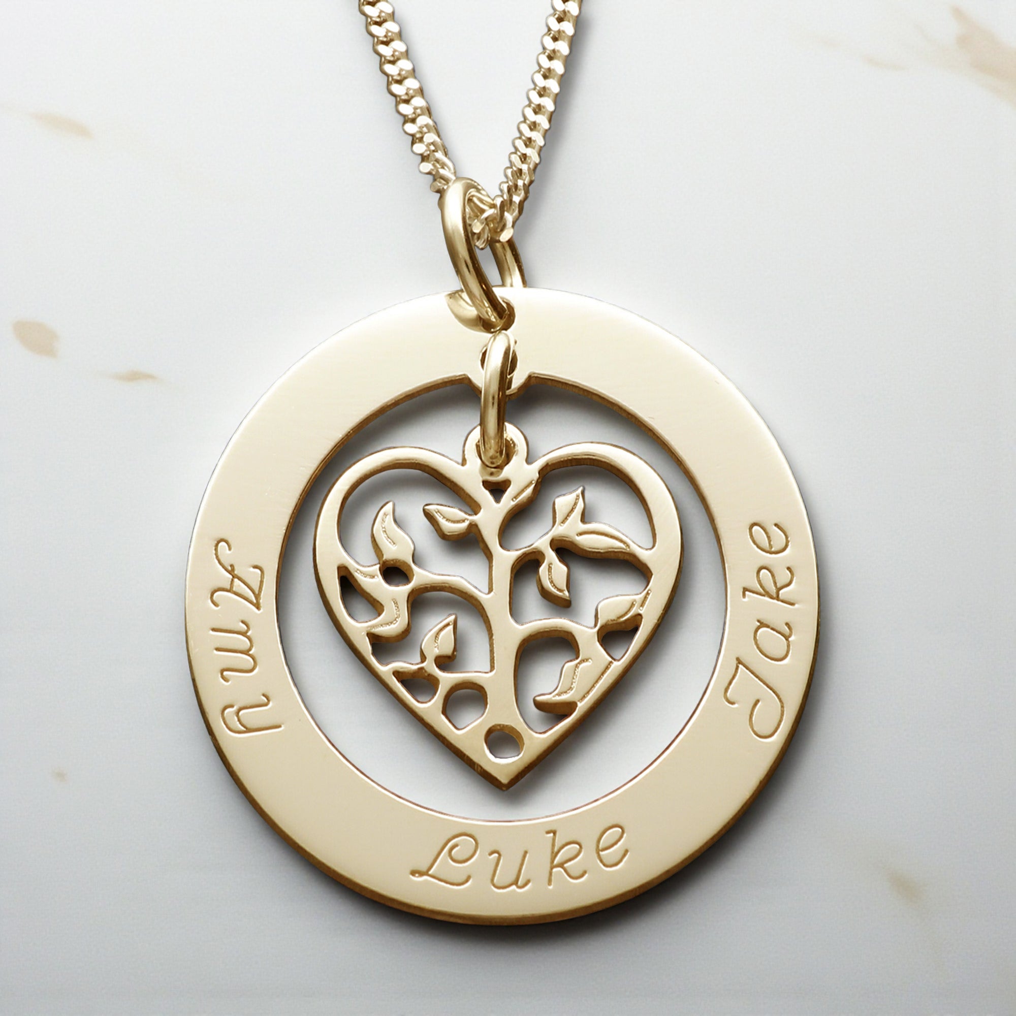 9ct Yellow Gold Filigree Heart Tree of Life Family Necklace