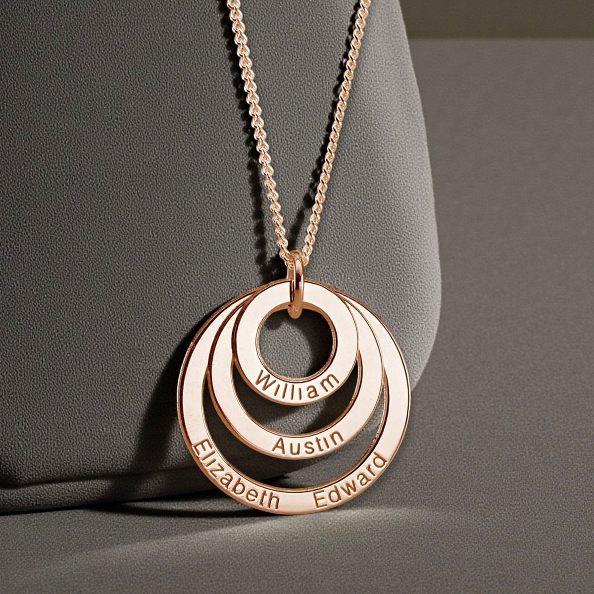 9ct Rose Gold Triple Disc Personalised Family Necklace - Love Silver Jewellery