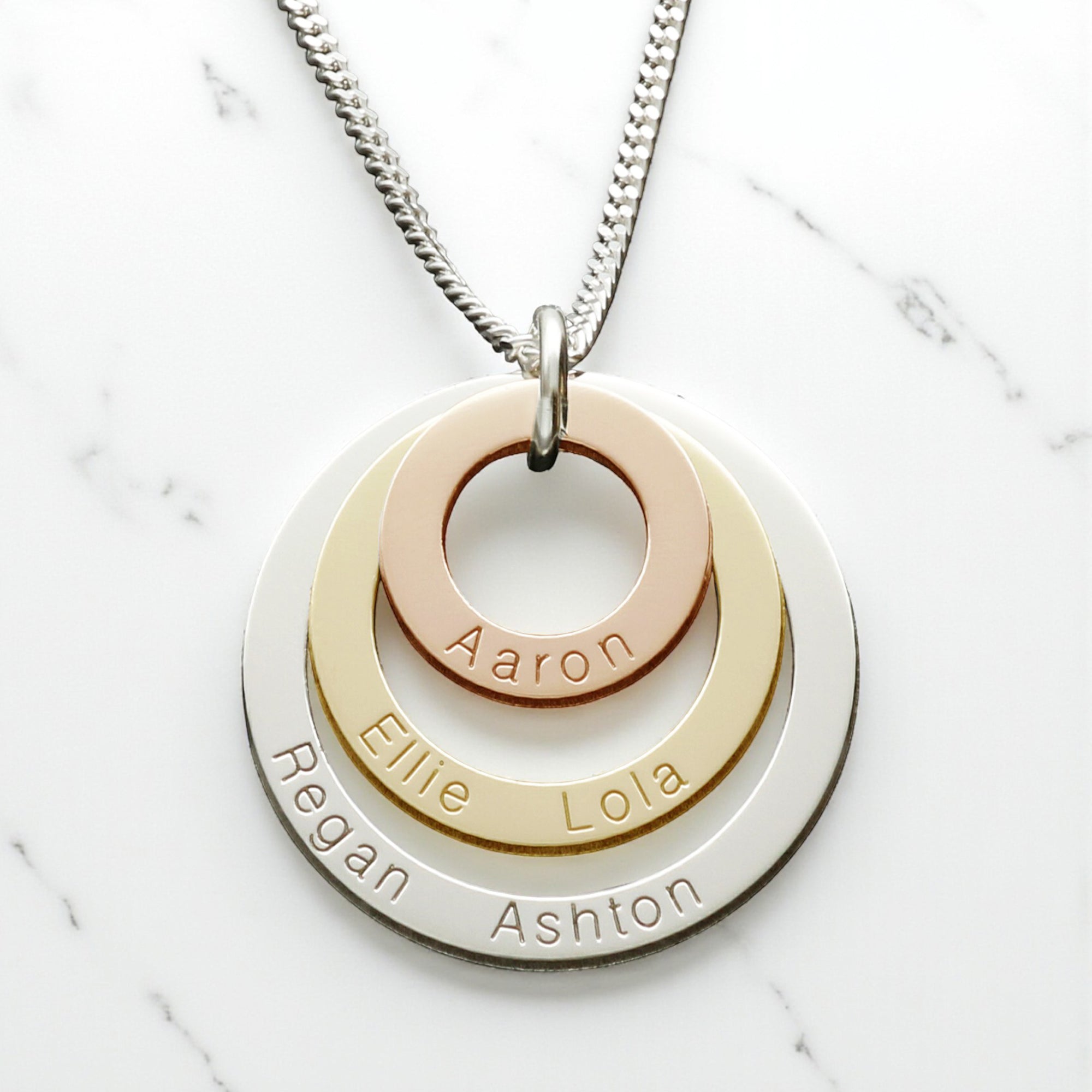 Three Colour 9ct Gold Plated Triple Disc Personalised Family Necklace