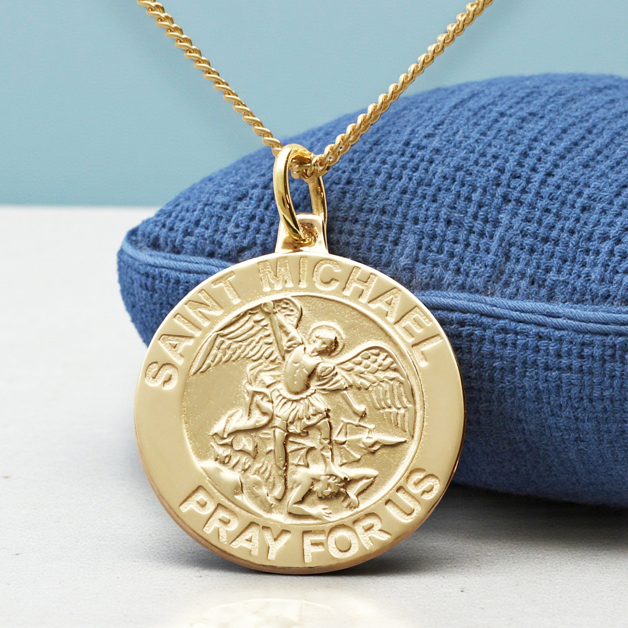 9ct Yellow Gold Plated St Michael Medal With Optional Engraving and Chain