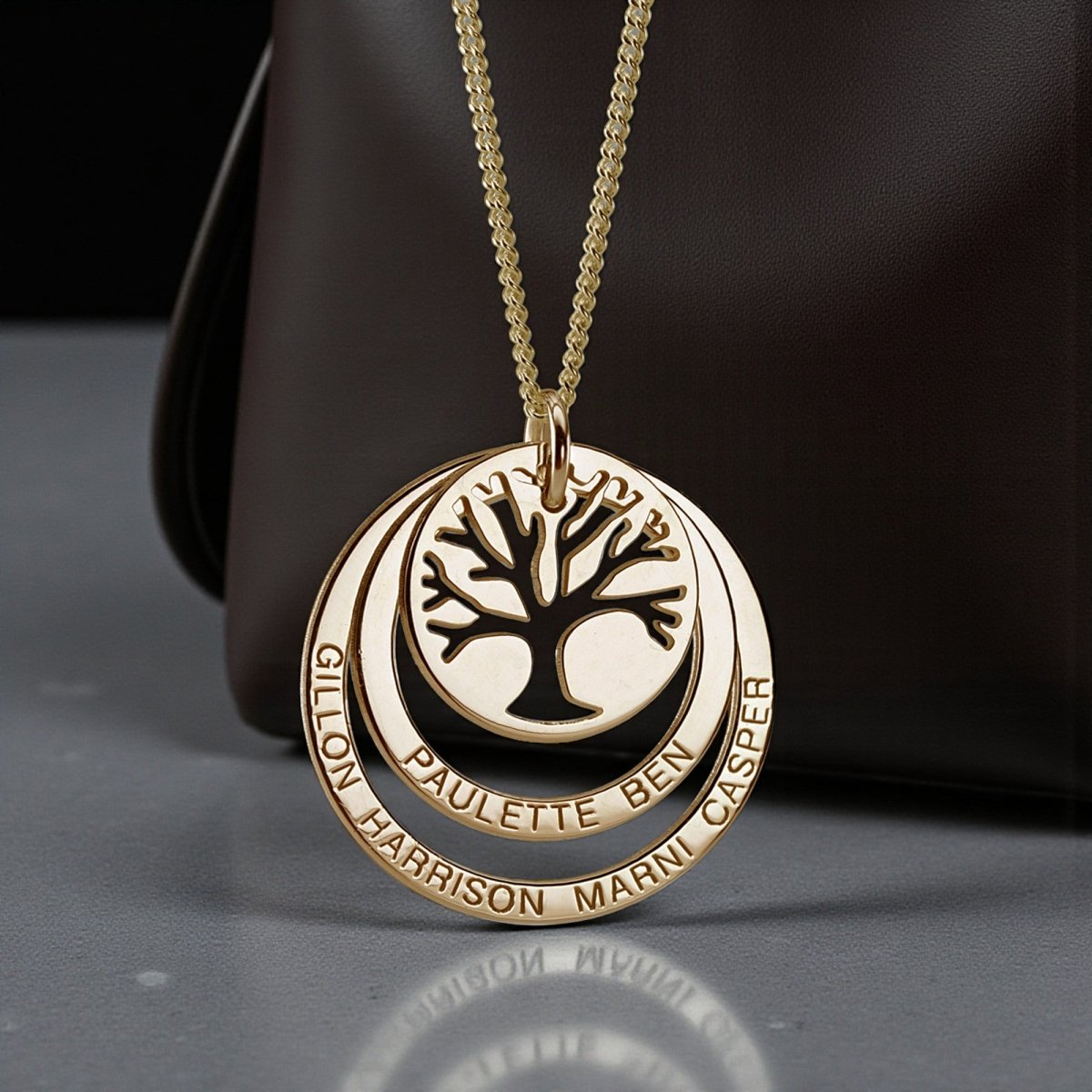 9ct Yellow Gold Tree of Life Two Disc Family Necklace - Love Silver Jewellery