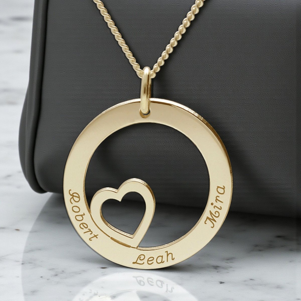 Solid Yellow Gold Heart Disc Personalised Necklace - Love Silver Jewellery