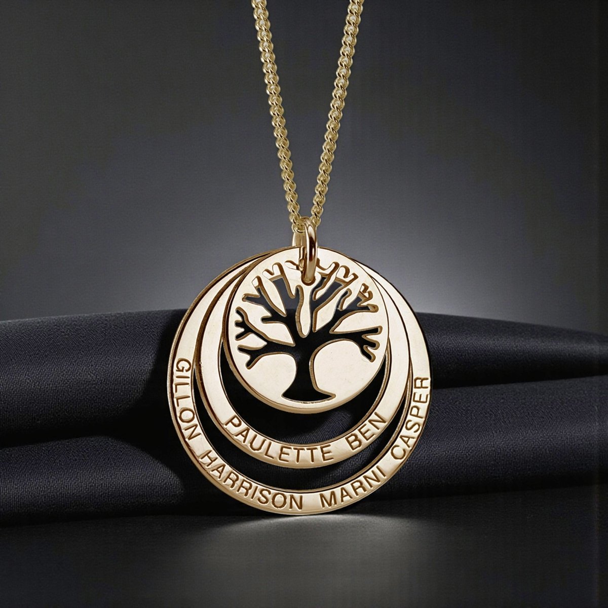 9ct Yellow Gold Plated Tree of Life Two Disc Family Necklace - Love Silver Jewellery
