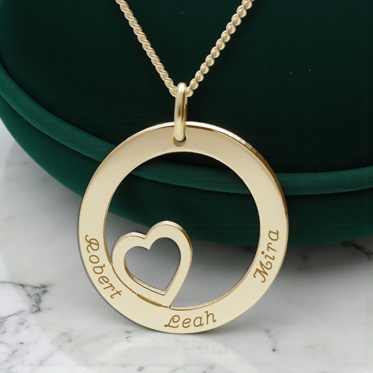 Solid Yellow Gold Heart Disc Personalised Necklace - Love Silver Jewellery