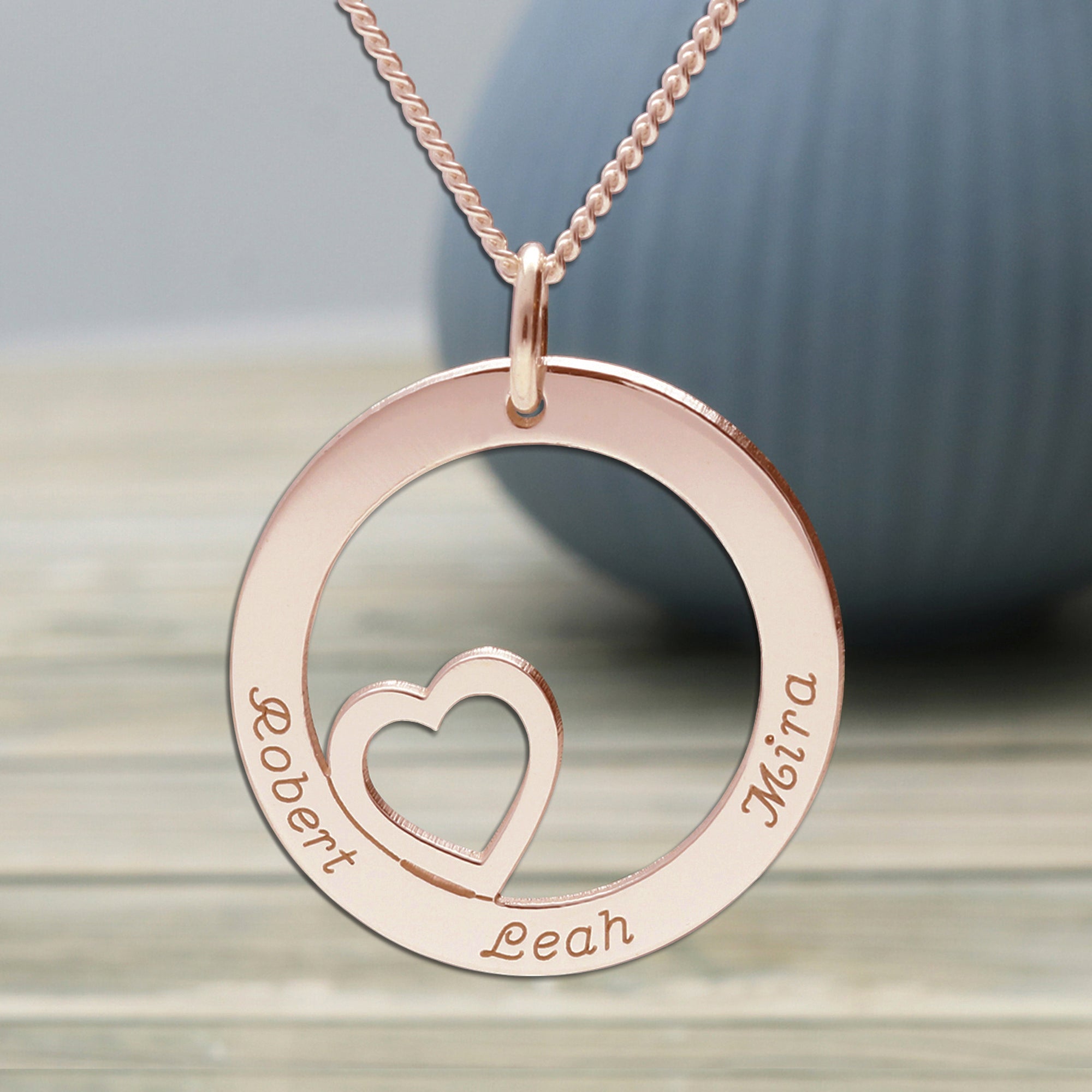 9ct Rose Gold Plated Heart Disc Personalised Necklace