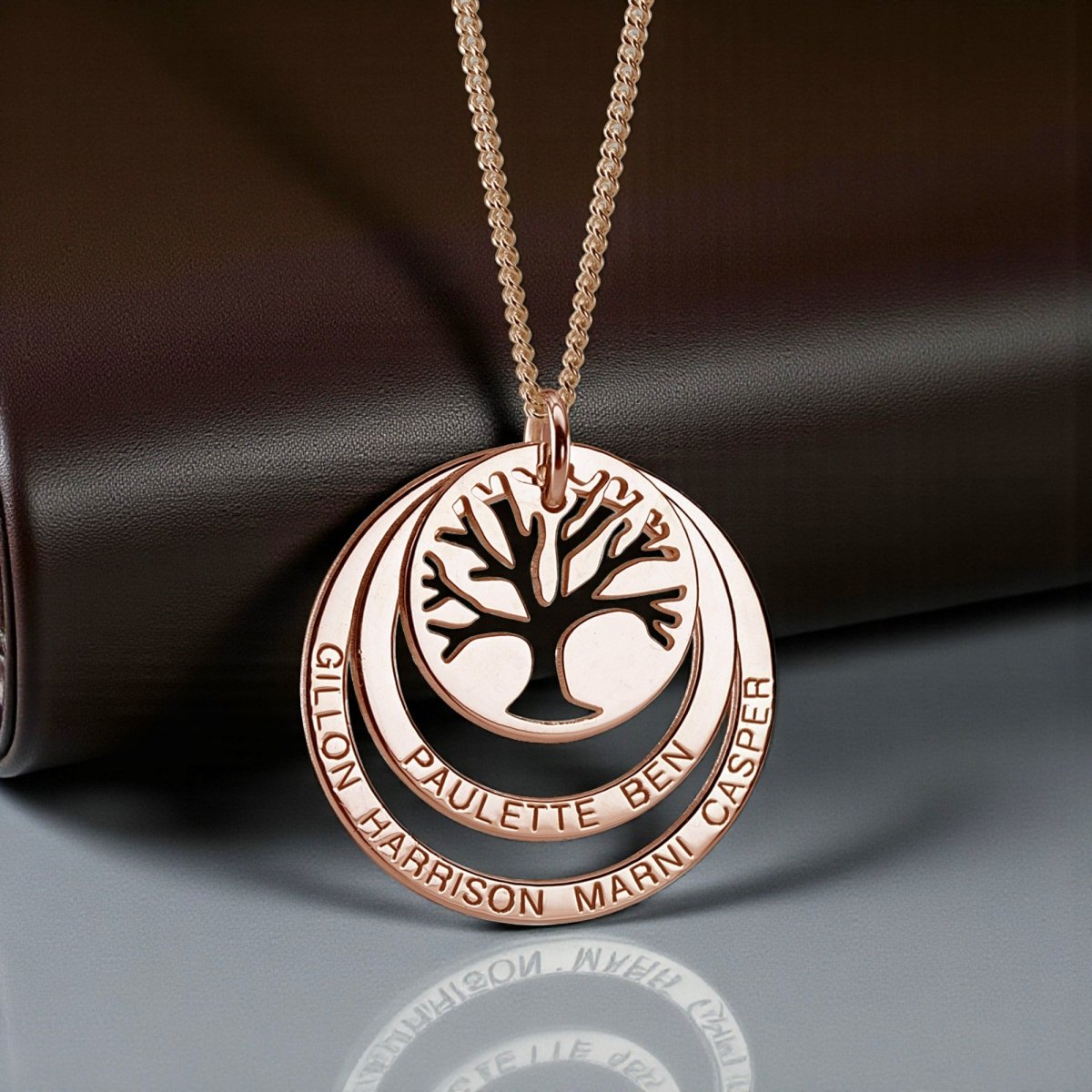 9ct Rose Gold Plated Tree of Life Two Disc Family Necklace - Love Silver Jewellery