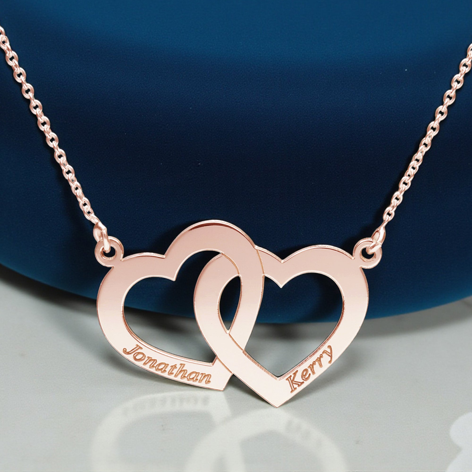 9ct Rose Gold Plated Engraved Horizontal Double Heart Pendant With Chain