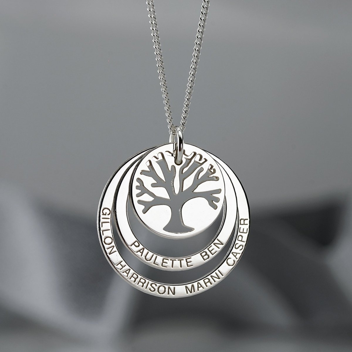 9ct White Gold Tree of Life Two Disc Family Necklace - Love Silver Jewellery