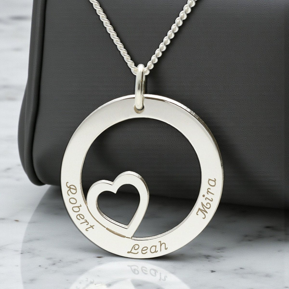 Solid White Gold Heart Disc Personalised Necklace - Love Silver Jewellery