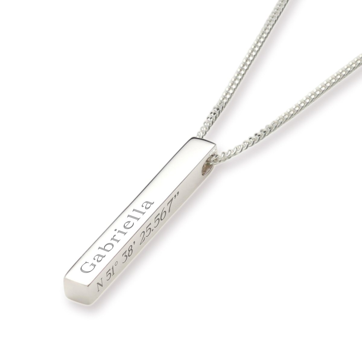 Silver 3D Engraved Name Bar Pendant With Chain - Love Silver Jewellery