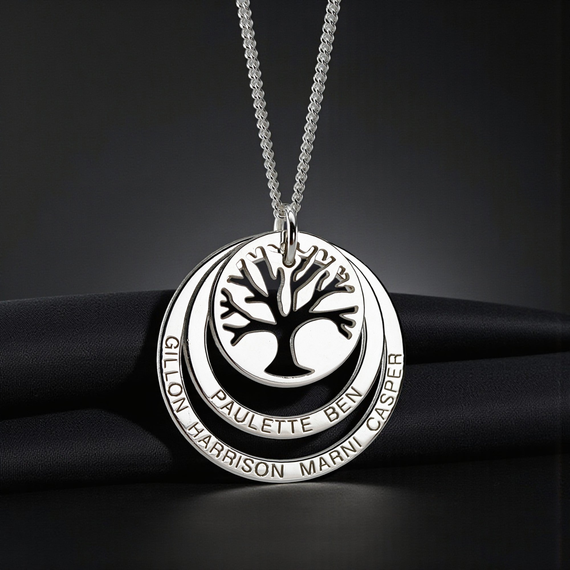 9ct White Gold Tree of Life Two Disc Family Necklace